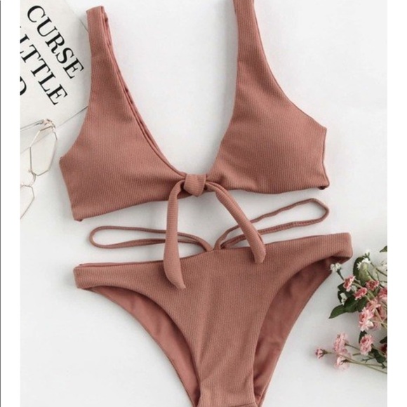 Other - Nude Ribbed High-Leg Strappy Bikini